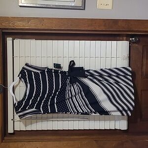 NWT Gabby Skye Black and White Polka-dot and stripe dress.